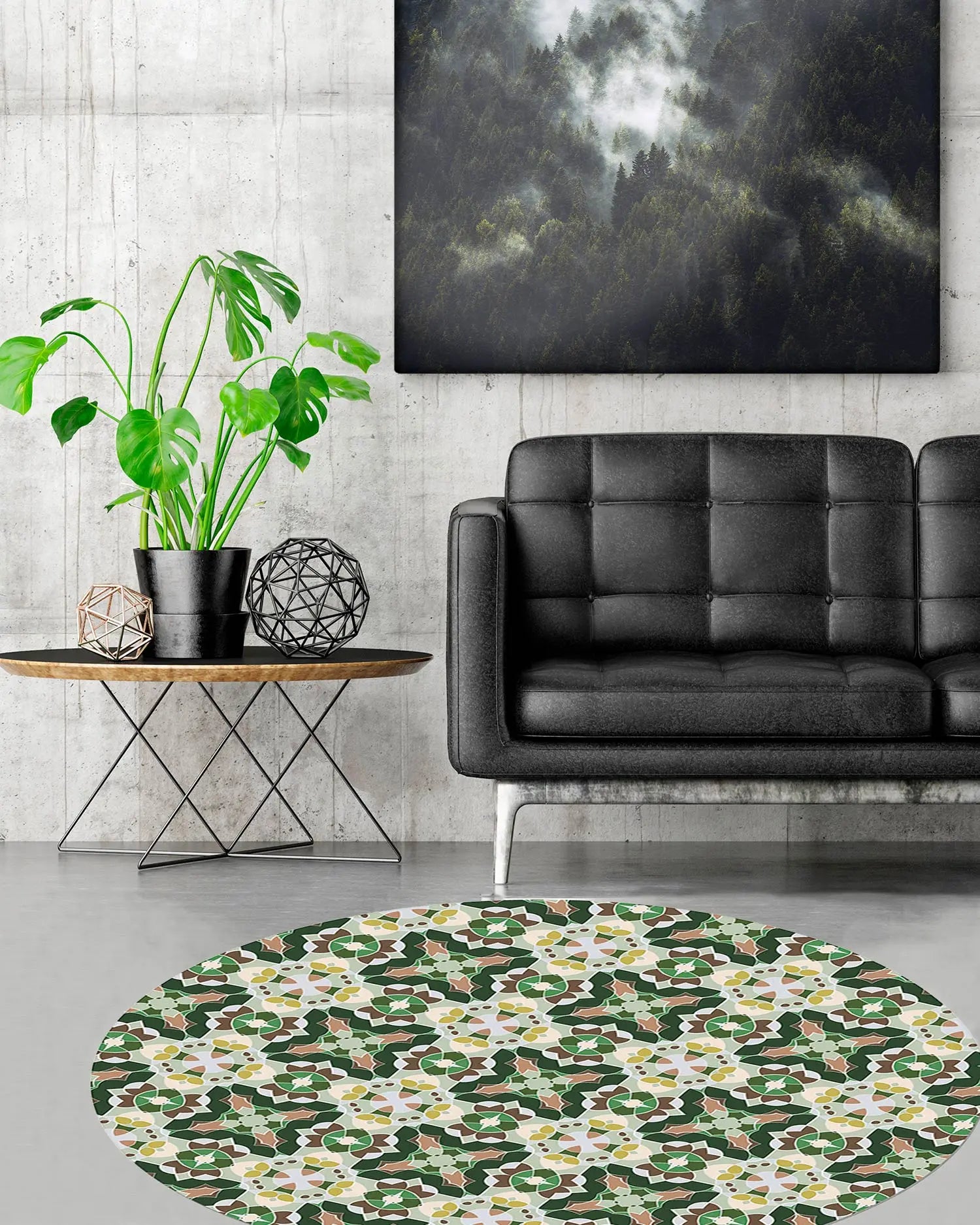 Alfombra Baldosín Estilo Oriental Verde Redonda freeshipping - Home and Living