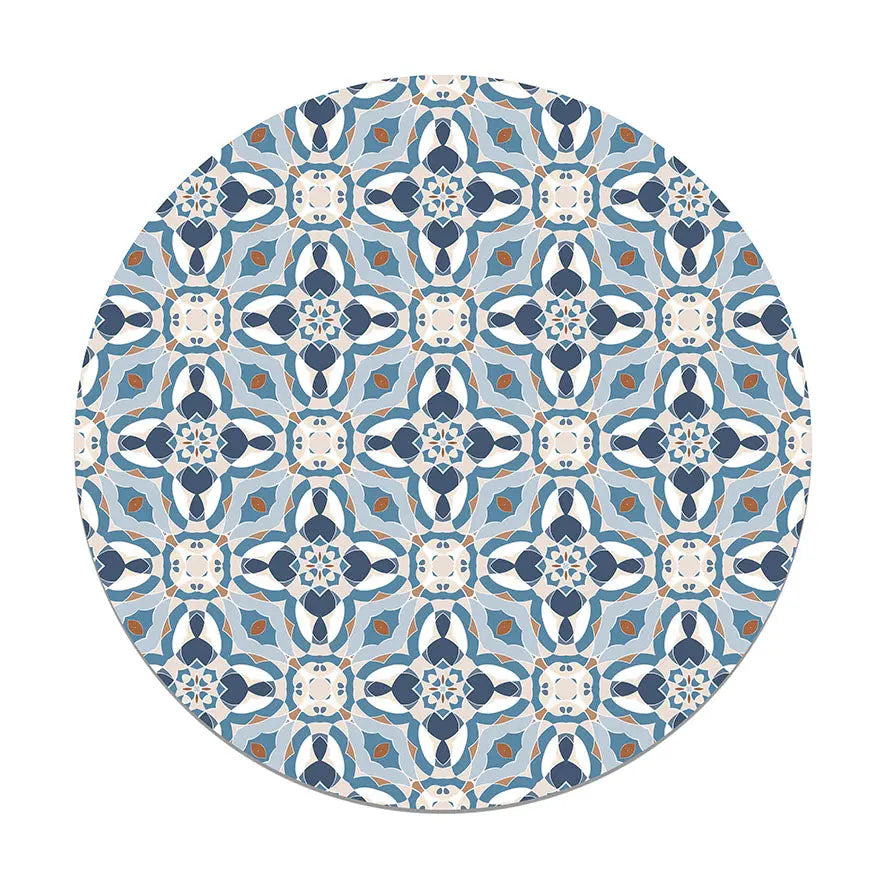 Alfombra Baldosín Oriental Caleidoscopio Azul Redonda freeshipping - Home and Living