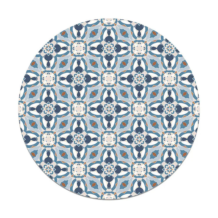 Alfombra Baldosín Oriental Caleidoscopio Azul Redonda freeshipping - Home and Living