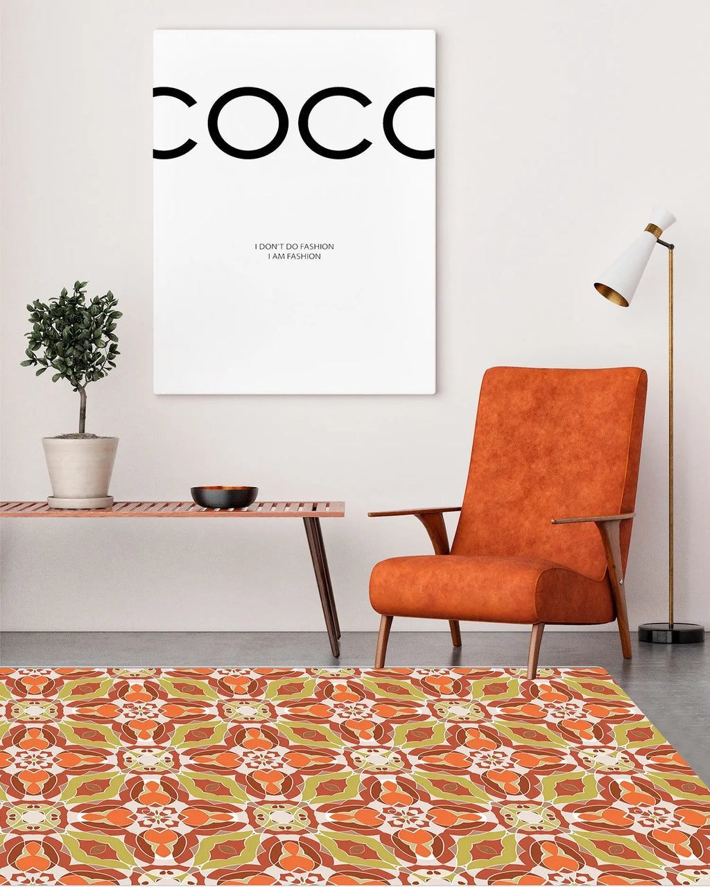 Alfombra Baldosín Oriental Caleidoscopio Naranja freeshipping - Home and Living