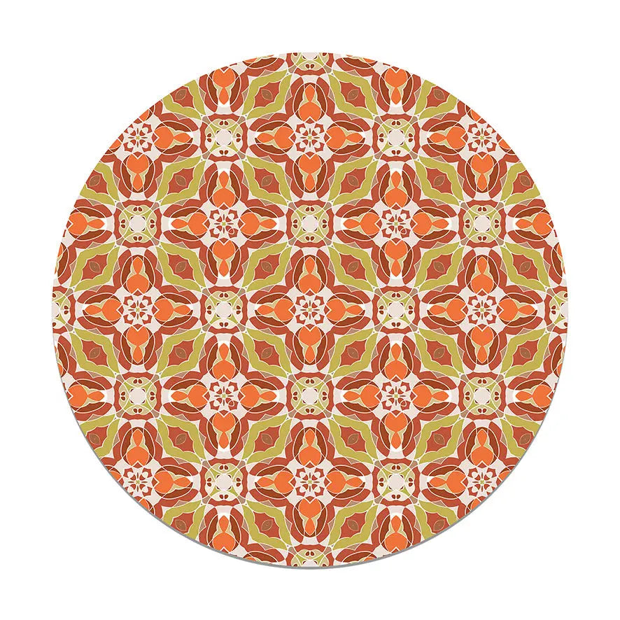 Alfombra Baldosín Oriental Caleidoscopio Naranja Redonda freeshipping - Home and Living