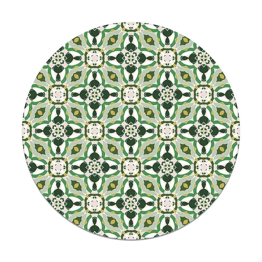 Alfombra Baldosín Oriental Caleidoscopio Verde Redonda freeshipping - Home and Living