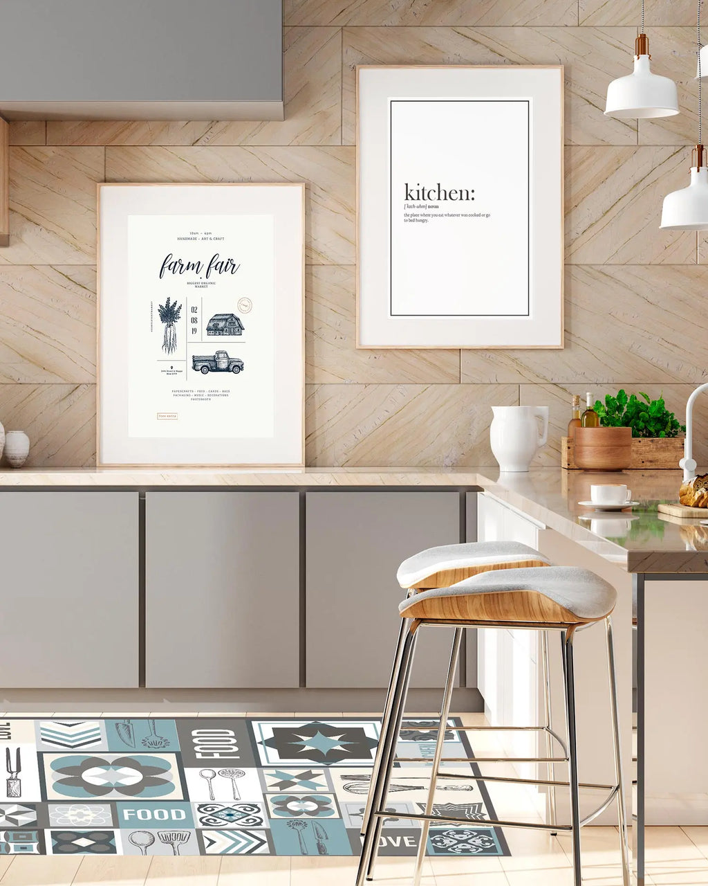 Alfombra Collage Palabras Baldosas Azul freeshipping - Home and Living