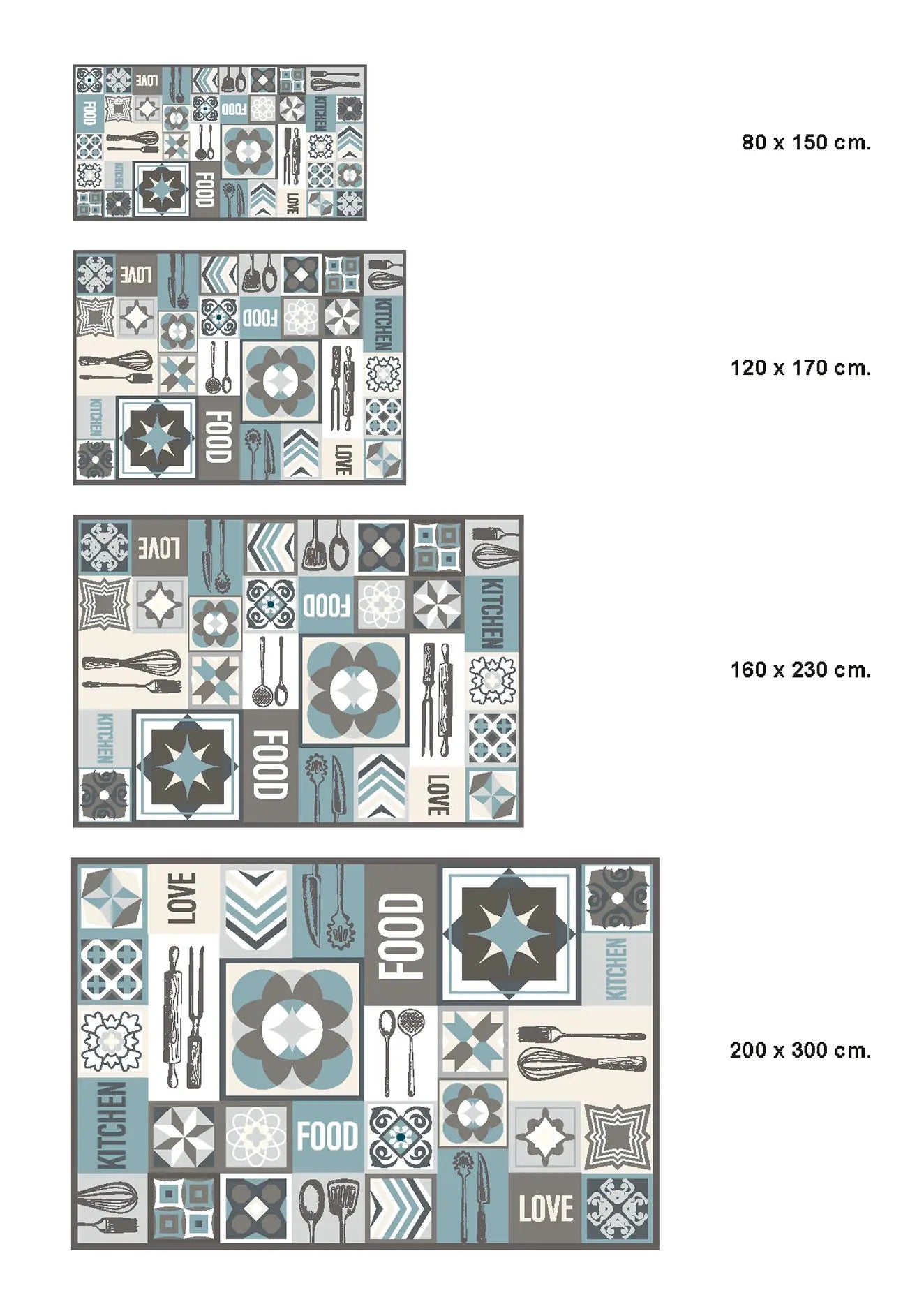 Alfombra Collage Palabras Baldosas Azul freeshipping - Home and Living