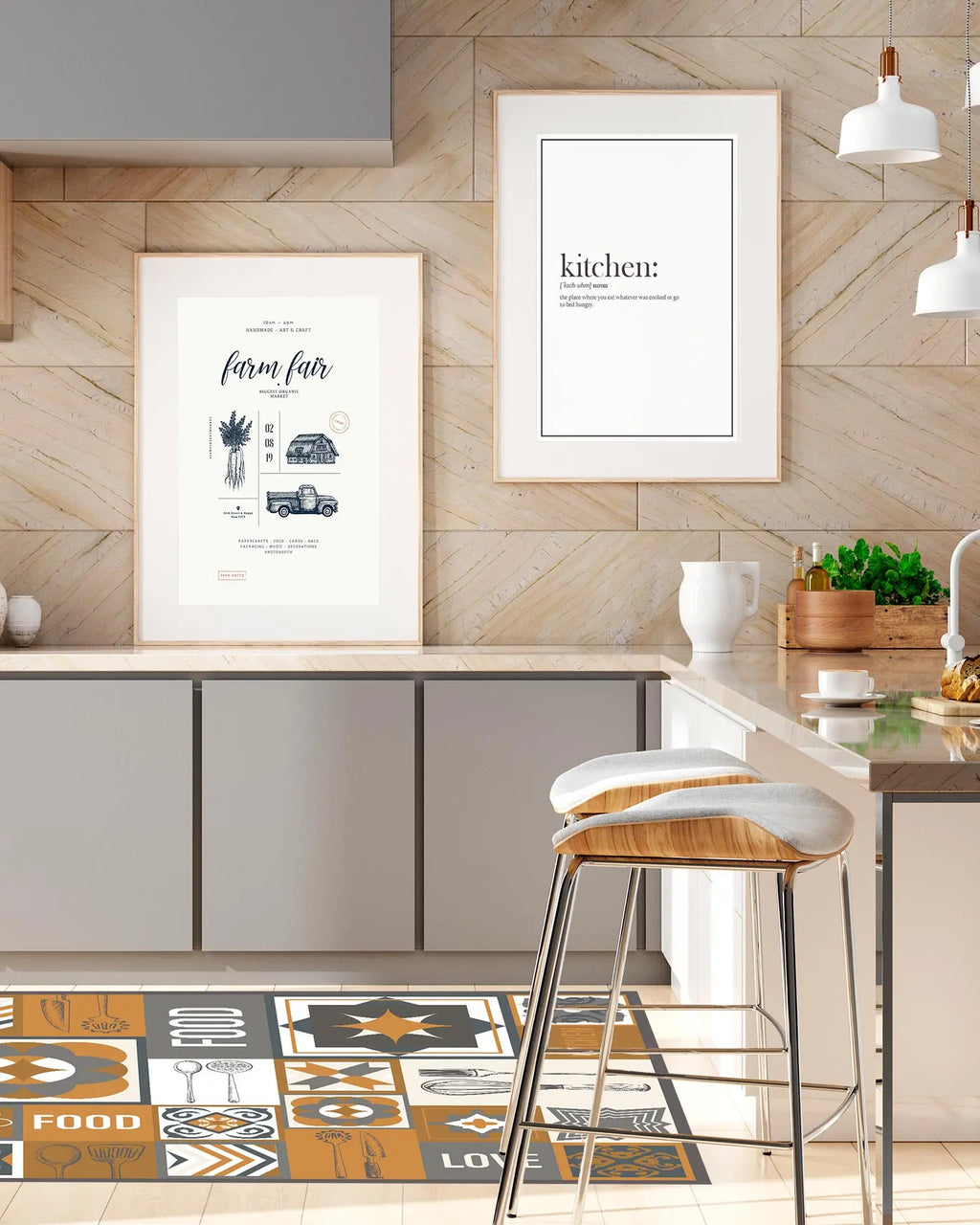 Alfombra Collage Palabras Baldosas Naranja freeshipping - Home and Living