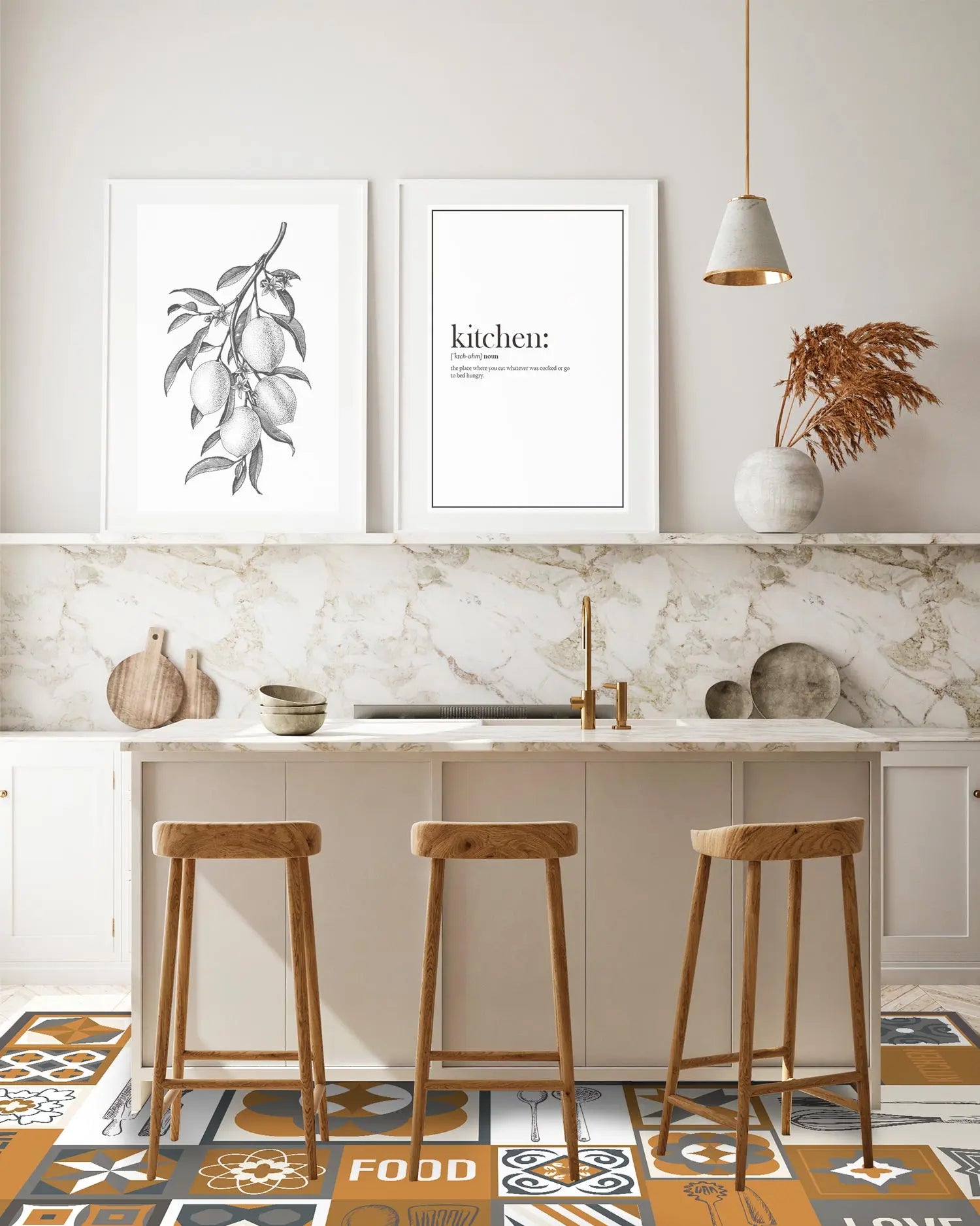 Alfombra Collage Palabras Baldosas Naranja freeshipping - Home and Living