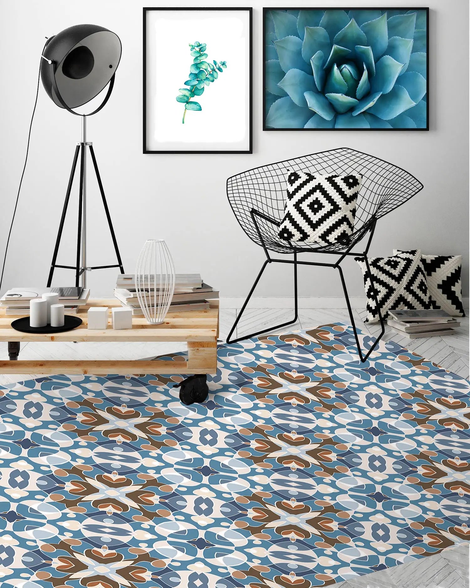 Alfombra Estilo Hidráulico Oriental Azul freeshipping - Home and Living