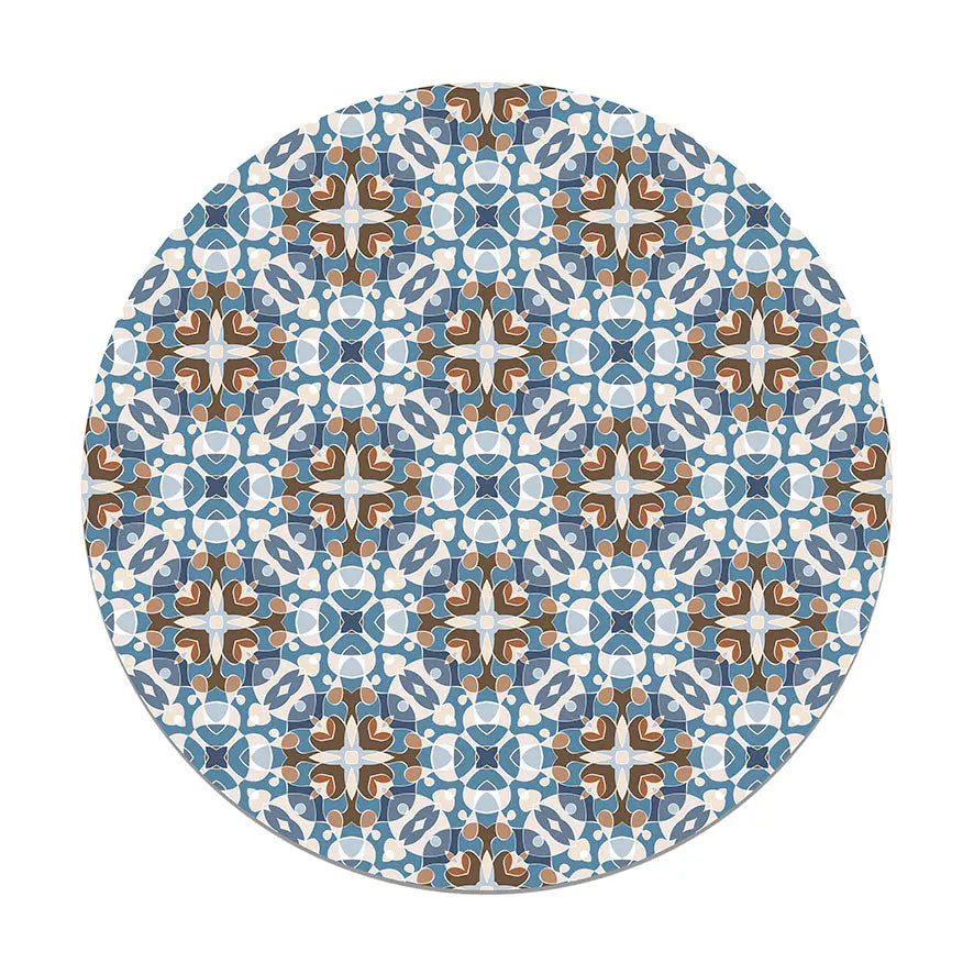 Alfombra Estilo Hidráulico Oriental Azul Redonda freeshipping - Home and Living