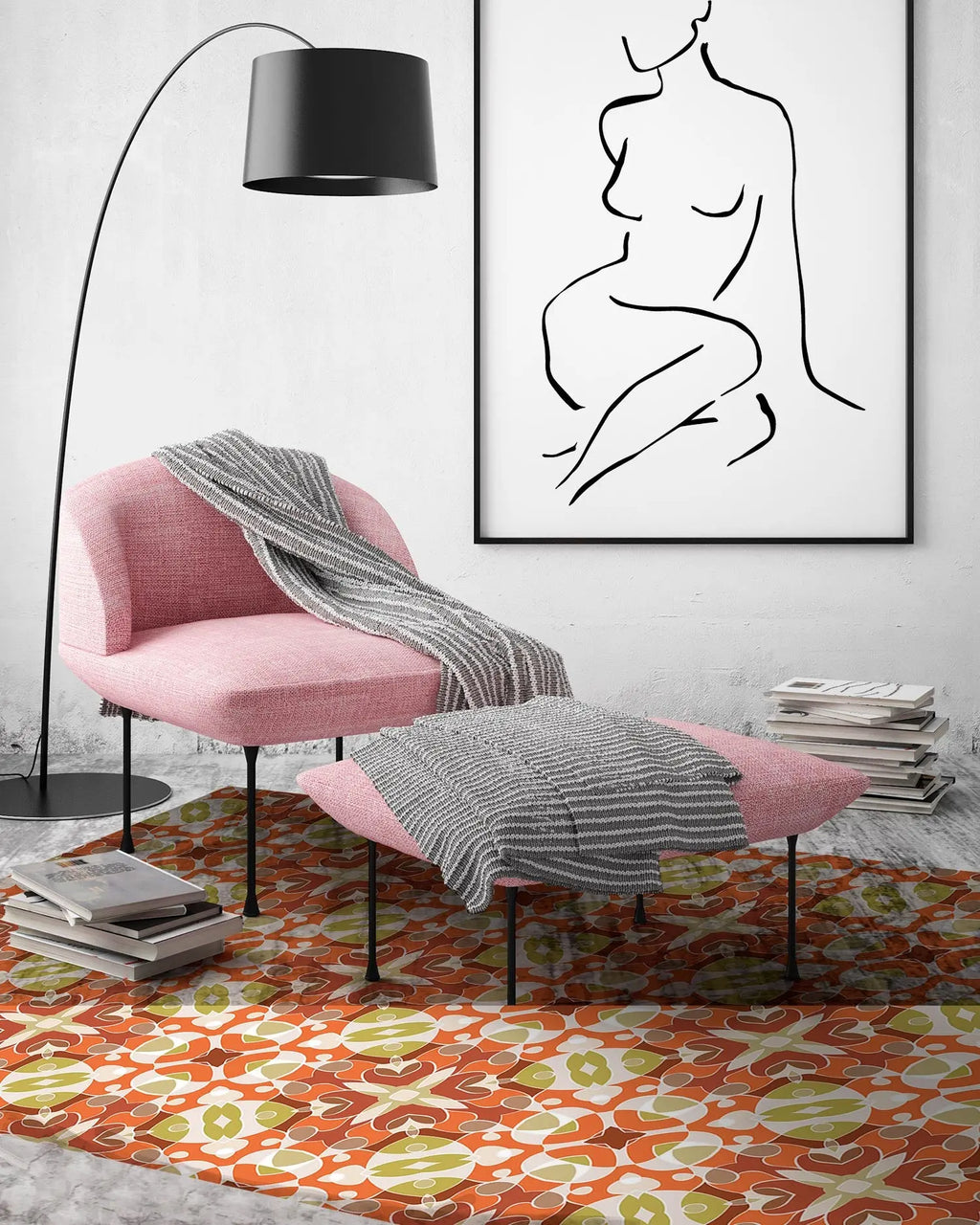 Alfombra Estilo Hidráulico Oriental Naranja freeshipping - Home and Living