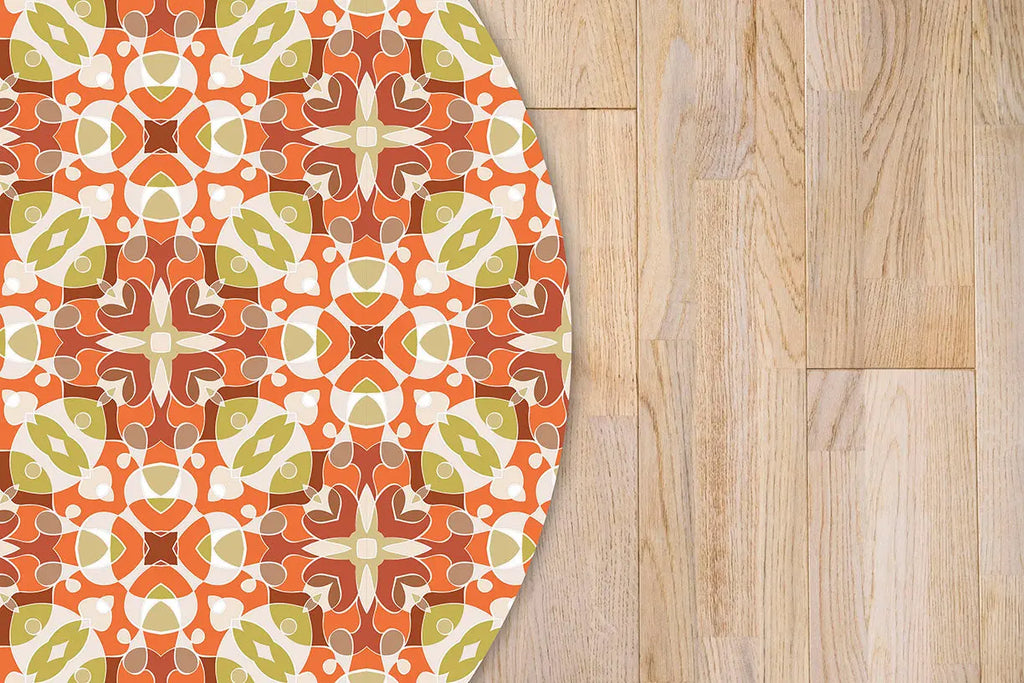 Alfombra Estilo Hidráulico Oriental Naranja Redonda freeshipping - Home and Living