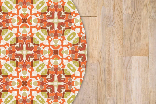 Alfombra Estilo Hidráulico Oriental Naranja Redonda freeshipping - Home and Living