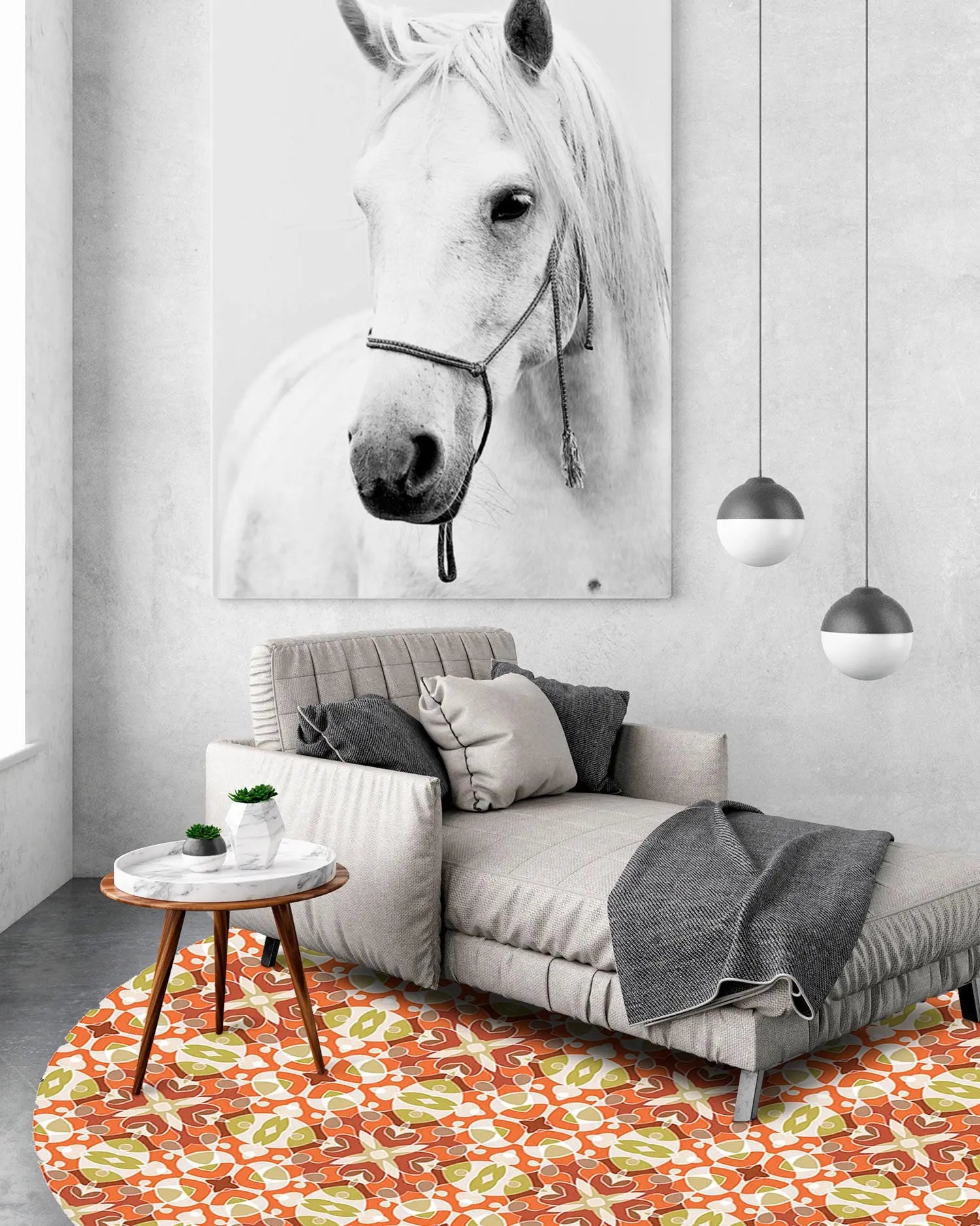 Alfombra Estilo Hidráulico Oriental Naranja Redonda freeshipping - Home and Living