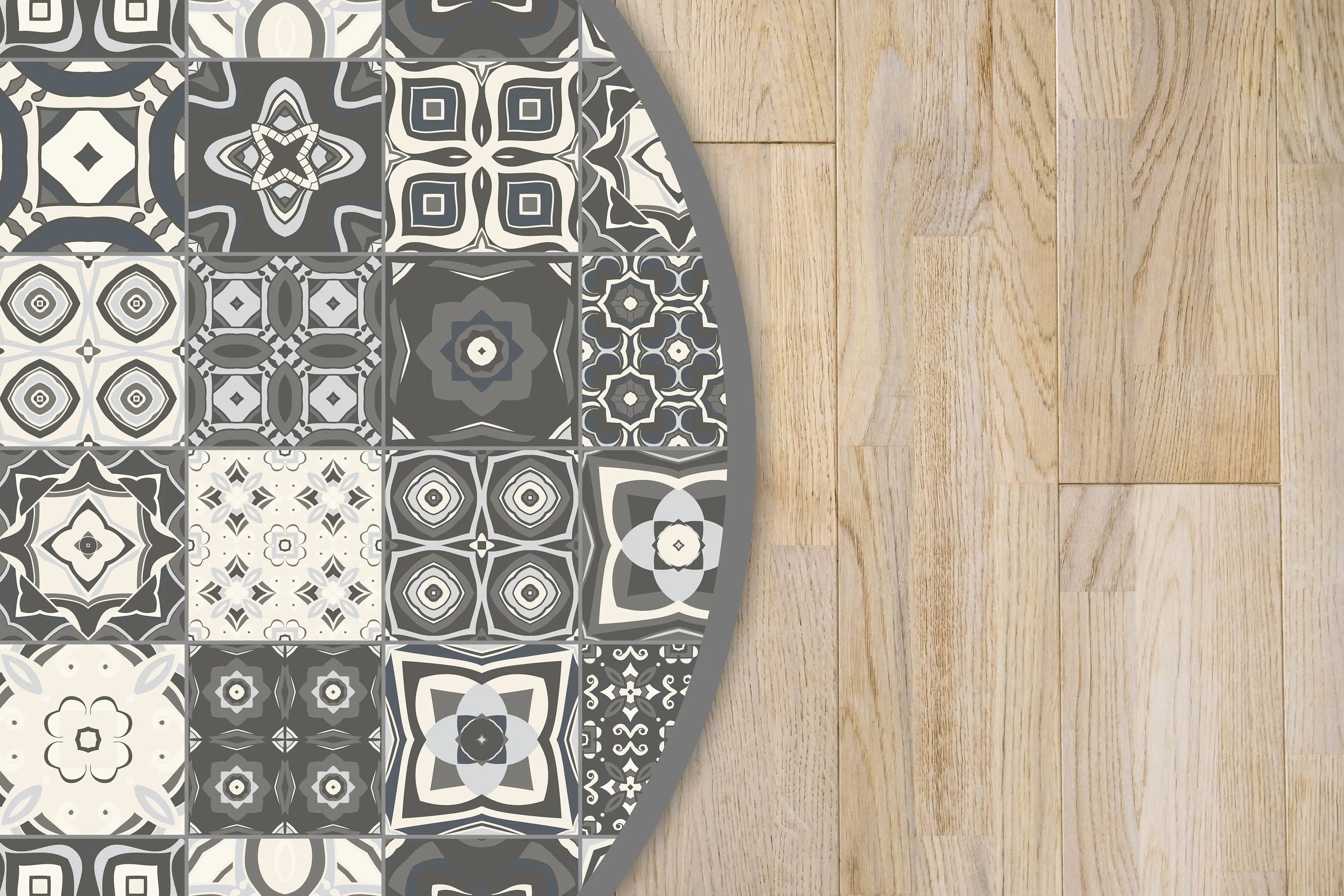 Alfombra Gris Baldosa Hidráulica Redonda freeshipping - Home and Living