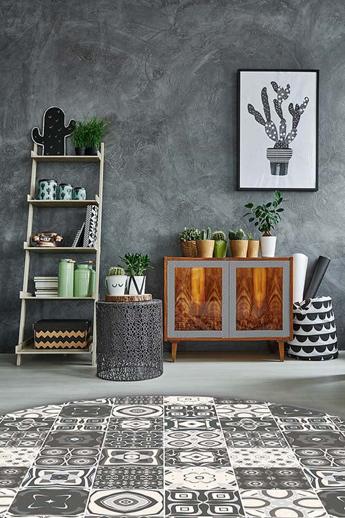 Alfombra Gris Baldosa Hidráulica Redonda Home & Living 