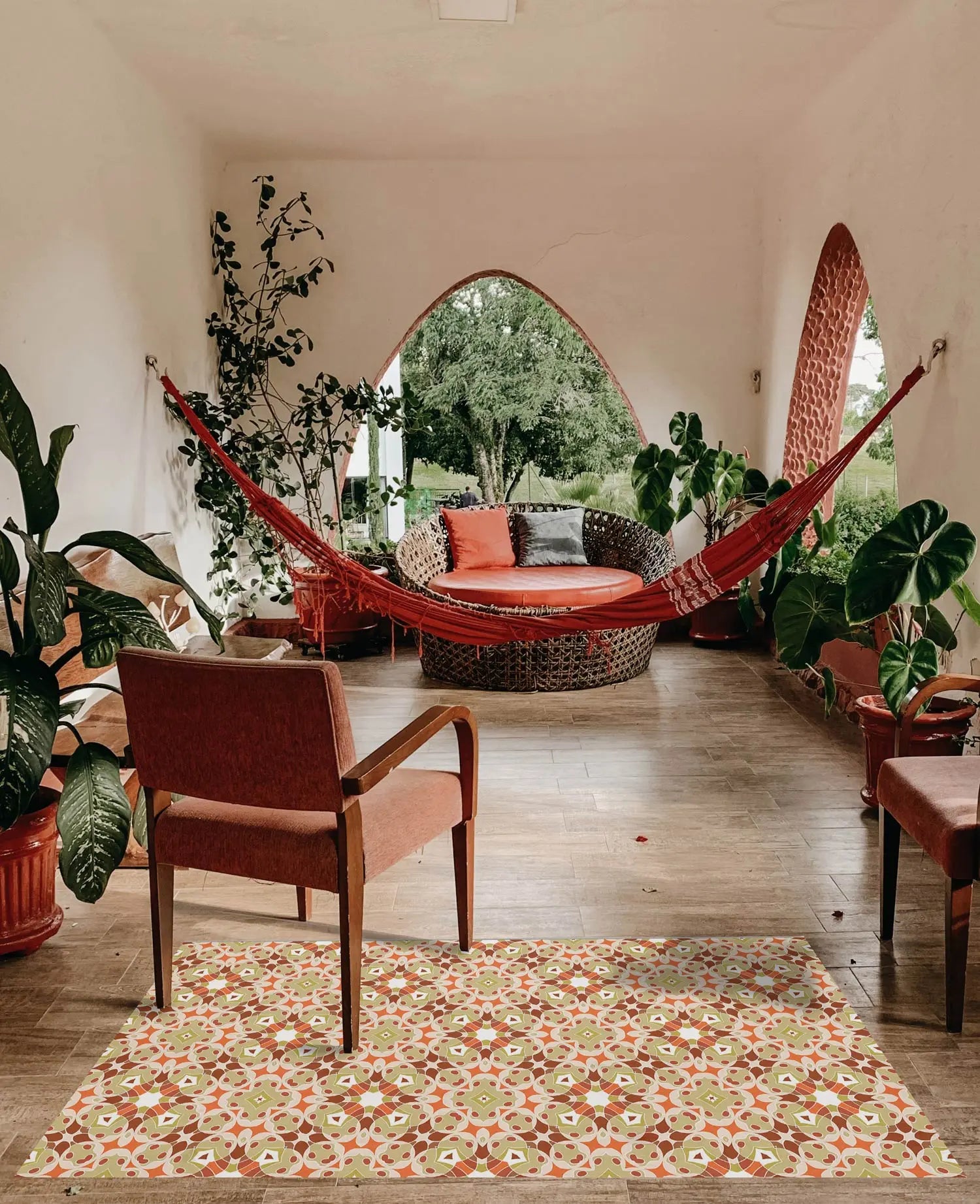 Alfombra Hidráulica Tipo Oriental Naranja freeshipping - Home and Living