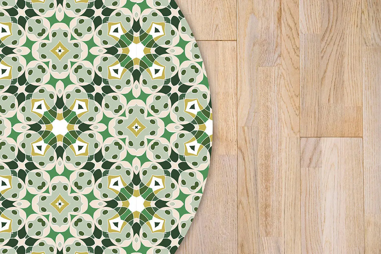 Alfombra Hidráulica Tipo Oriental Verde Redonda freeshipping - Home and Living