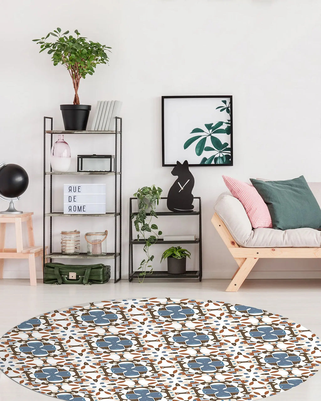 Alfombra Hidráulico Oriental Mosaico Azul Redonda freeshipping - Home and Living