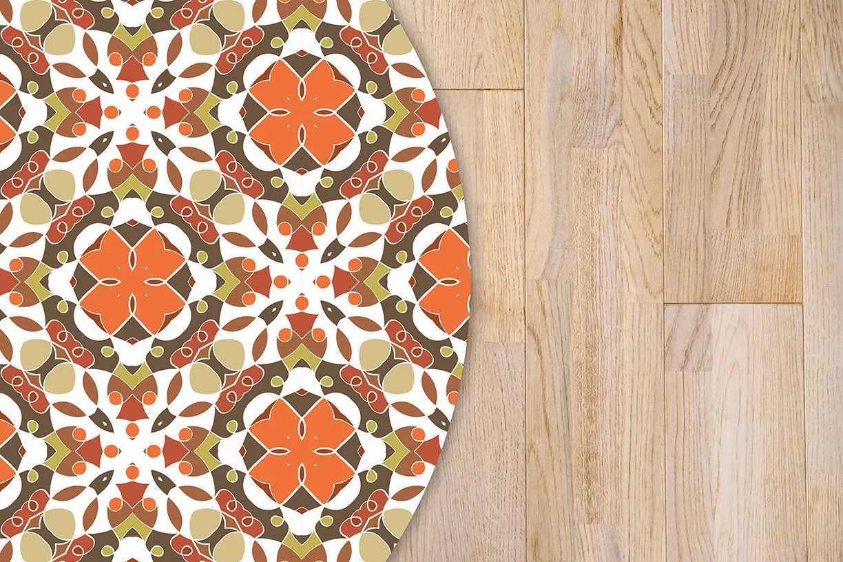Alfombra Hidráulico Oriental Mosaico Naranja Redonda freeshipping - Home and Living