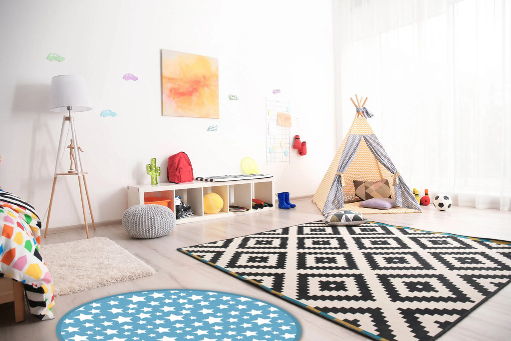 Alfombra Infantil Estrellas Azul Redonda freeshipping - Home and Living