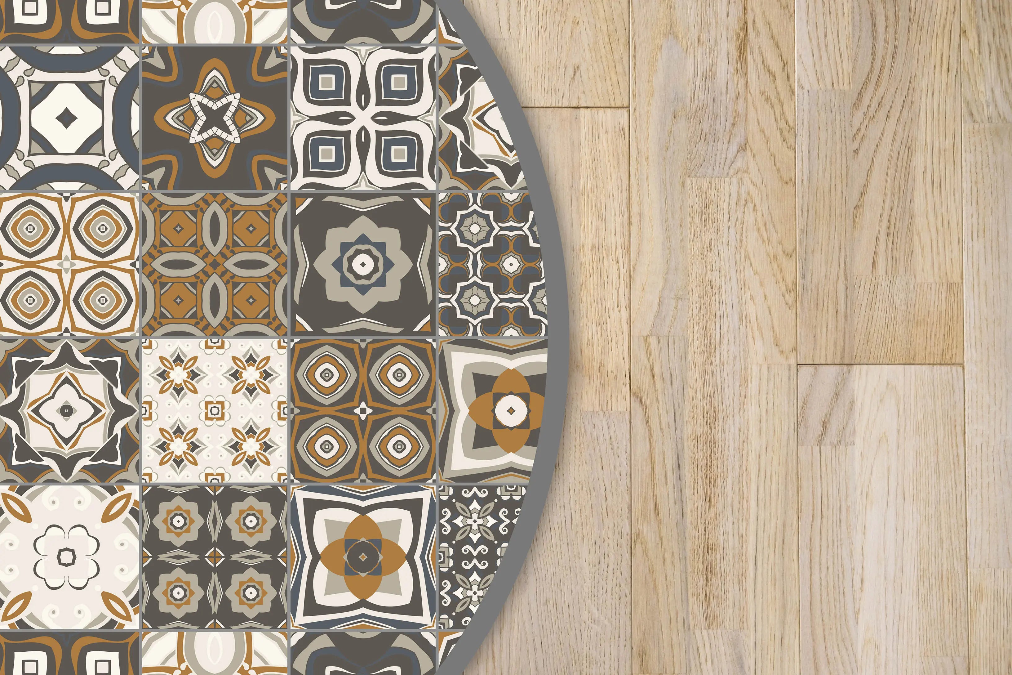 Alfombra Naranja Baldosa Hidráulica Redonda freeshipping - Home and Living