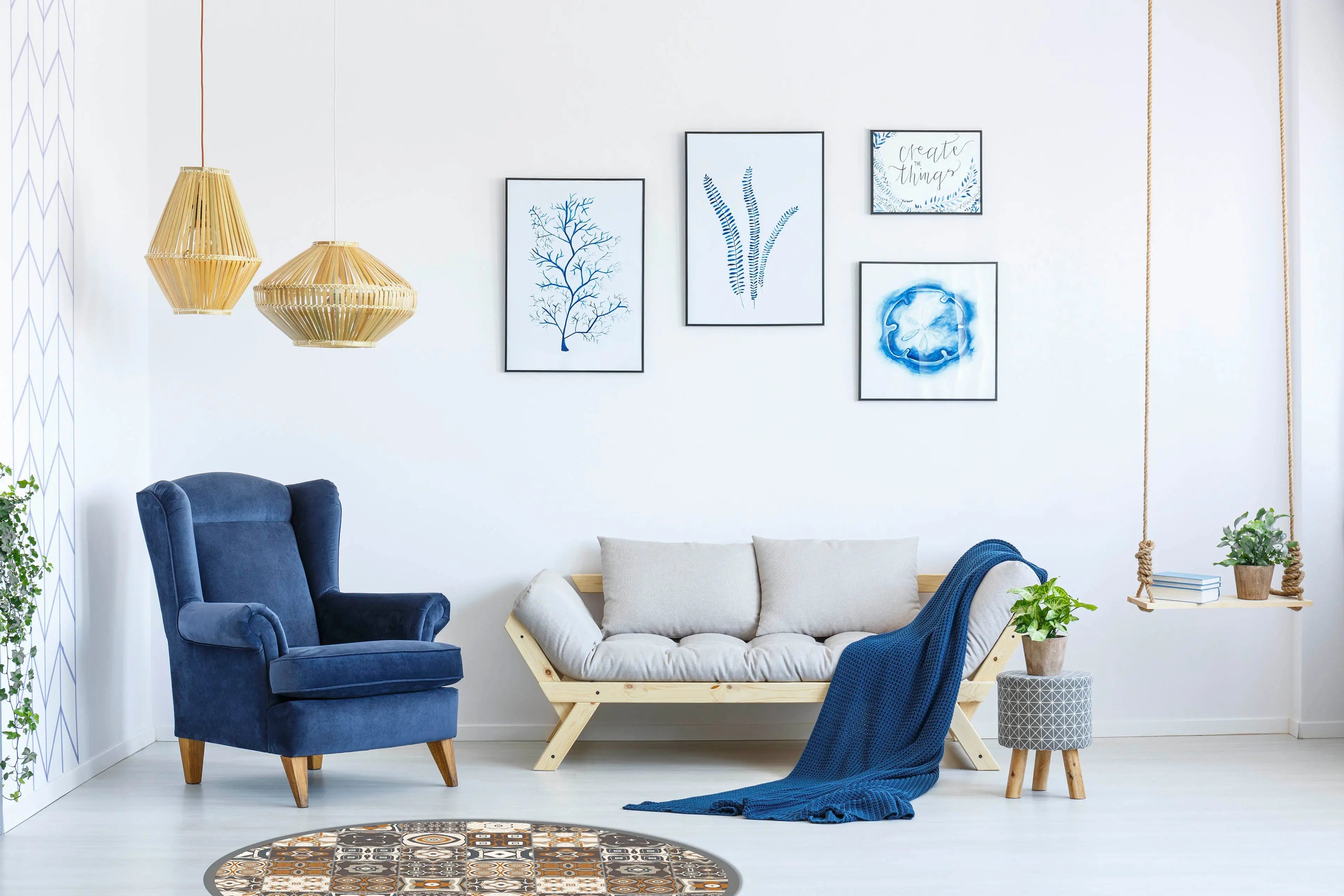 Alfombra Naranja Baldosa Hidráulica Redonda freeshipping - Home and Living