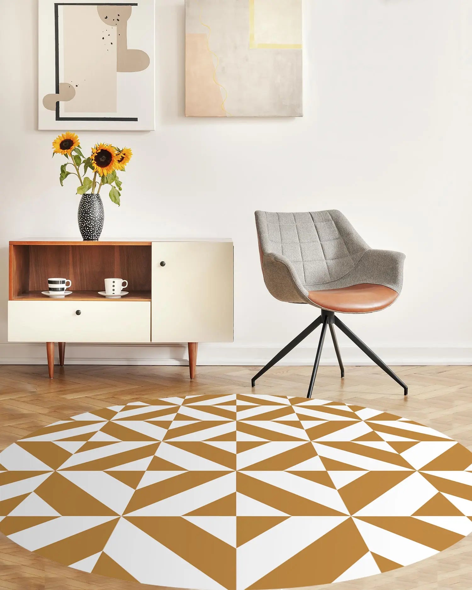 Alfombra Redonda Geometría Mostaza freeshipping - Home and Living