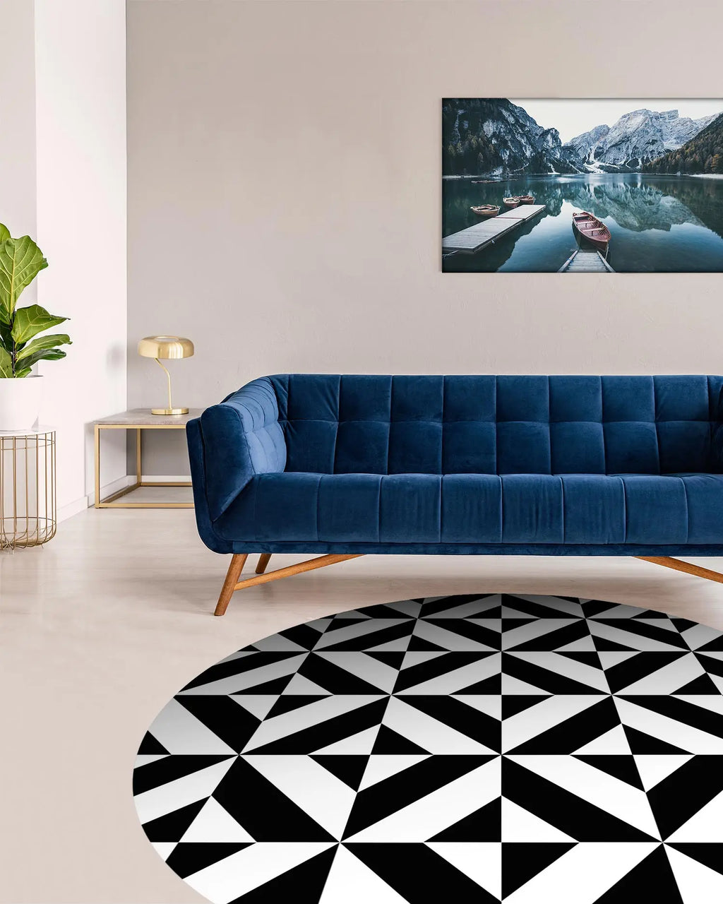 Alfombra Redonda Geometría Negra freeshipping - Home and Living