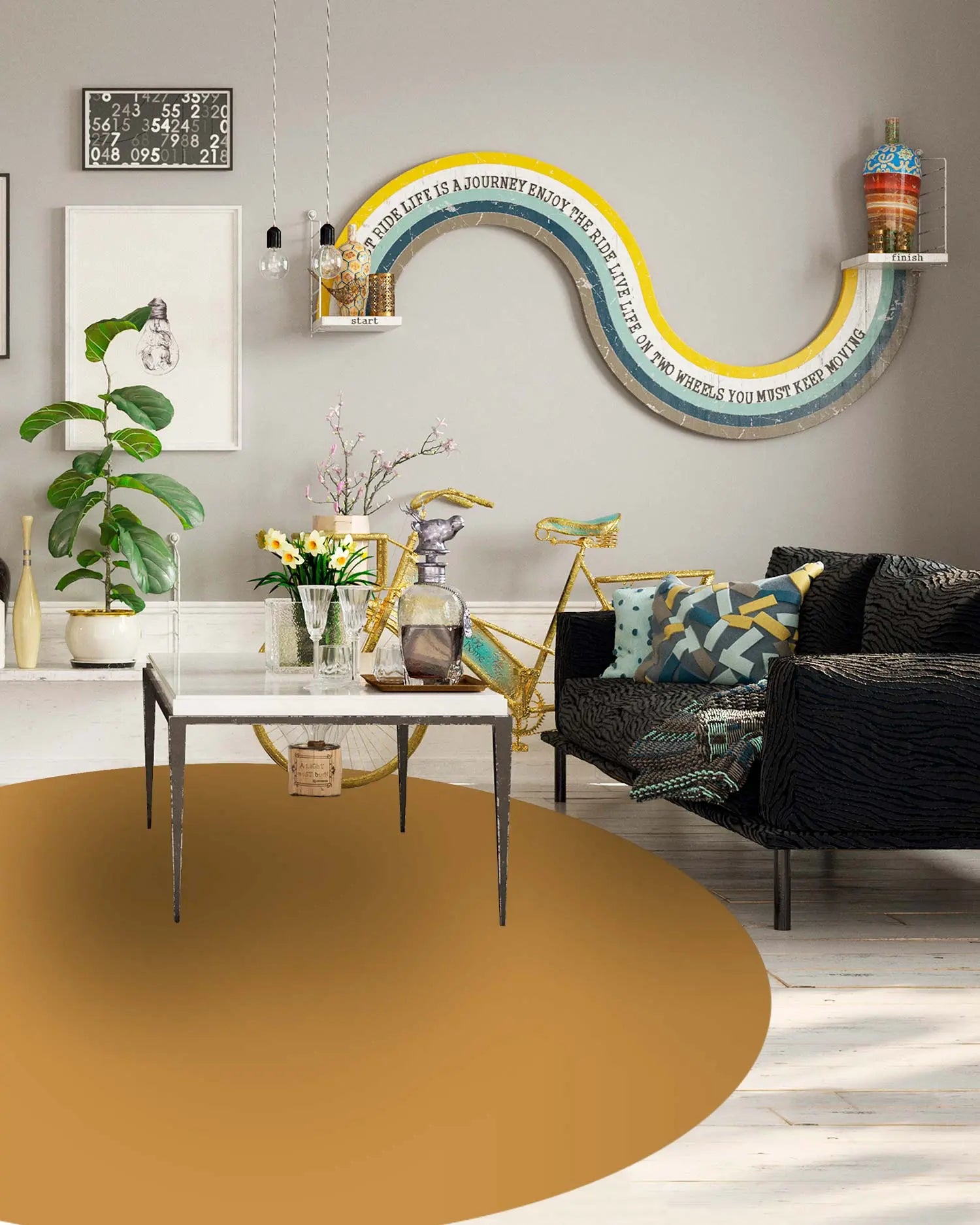 Alfombra Redonda Mostaza freeshipping - Home and Living