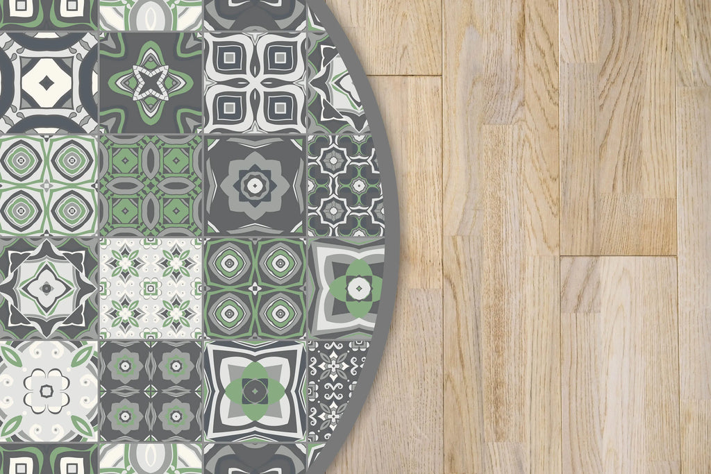 Alfombra Verde Baldosa Hidráulica Redonda freeshipping - Home and Living