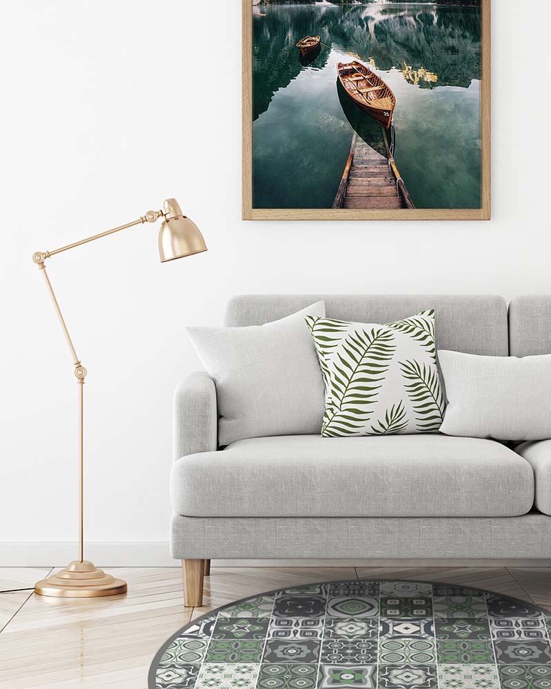 Alfombra Verde Baldosa Hidráulica Redonda Home & Living 