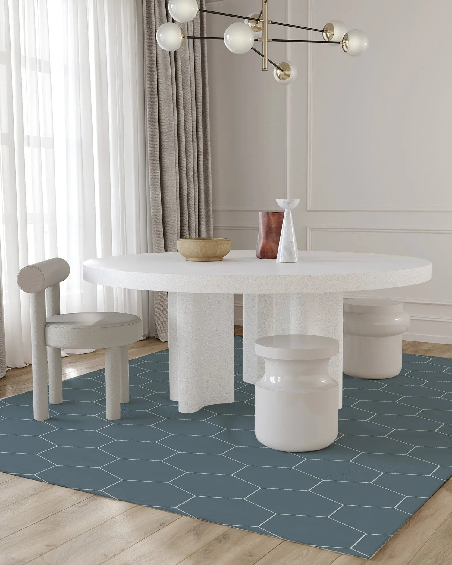 Alfombra Vinílica Mosaico Hexágonos Azul freeshipping - Home and Living