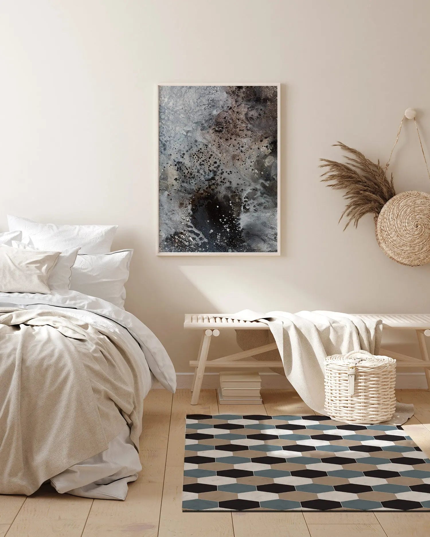 Alfombra Vinílica Mosaico Hexágonos Tono Azul freeshipping - Home and Living