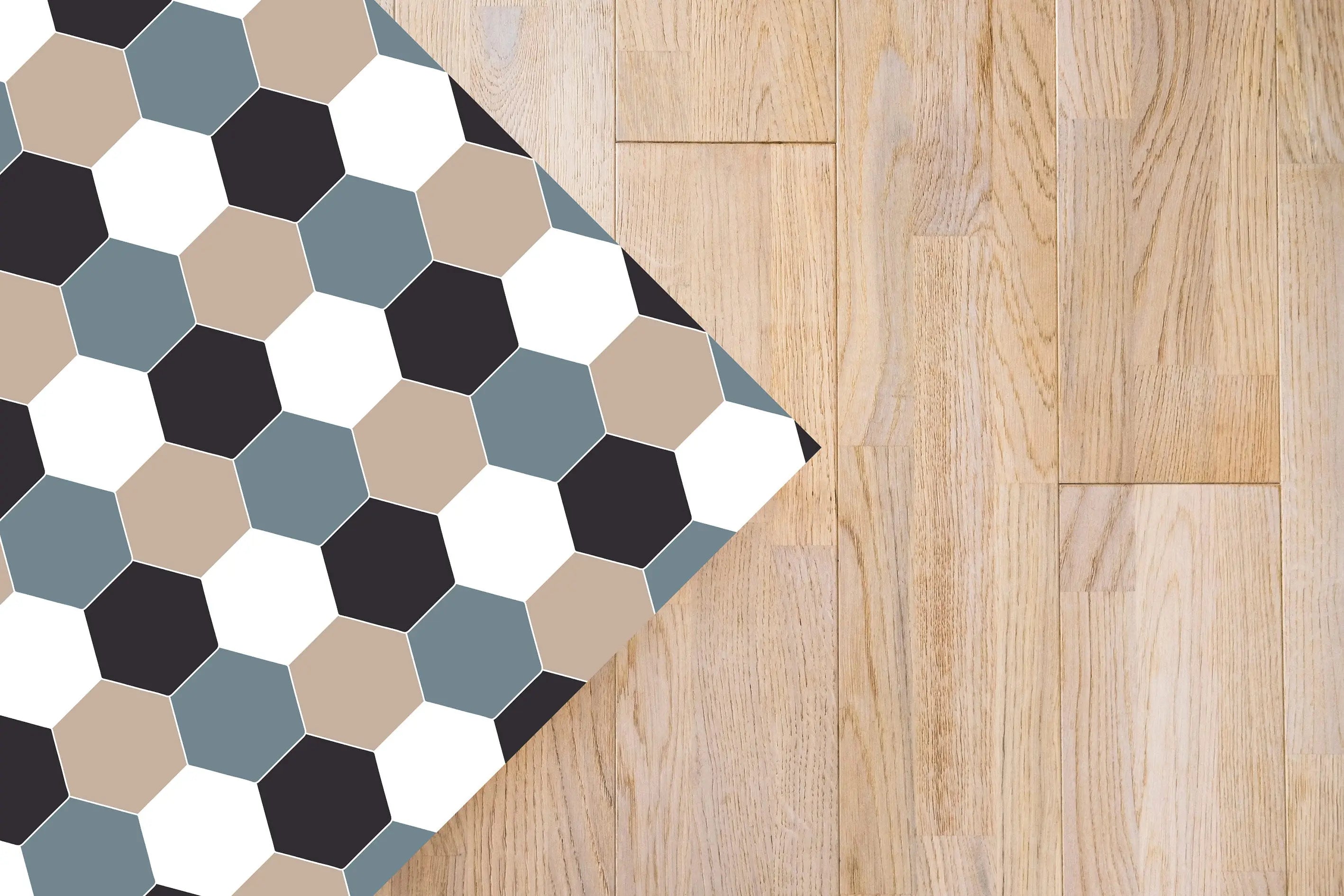 Alfombra Vinílica Mosaico Hexágonos Tono Azul freeshipping - Home and Living