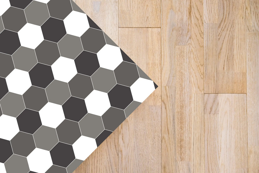 Alfombra Vinílica Mosaico Hexágonos Tono Gris freeshipping - Home and Living