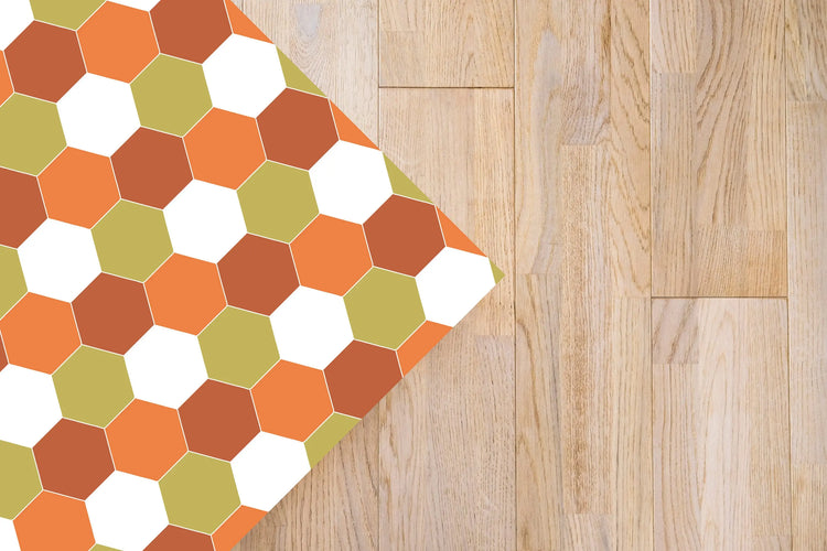 Alfombra Vinílica Mosaico Hexágonos Tono Naranja freeshipping - Home and Living