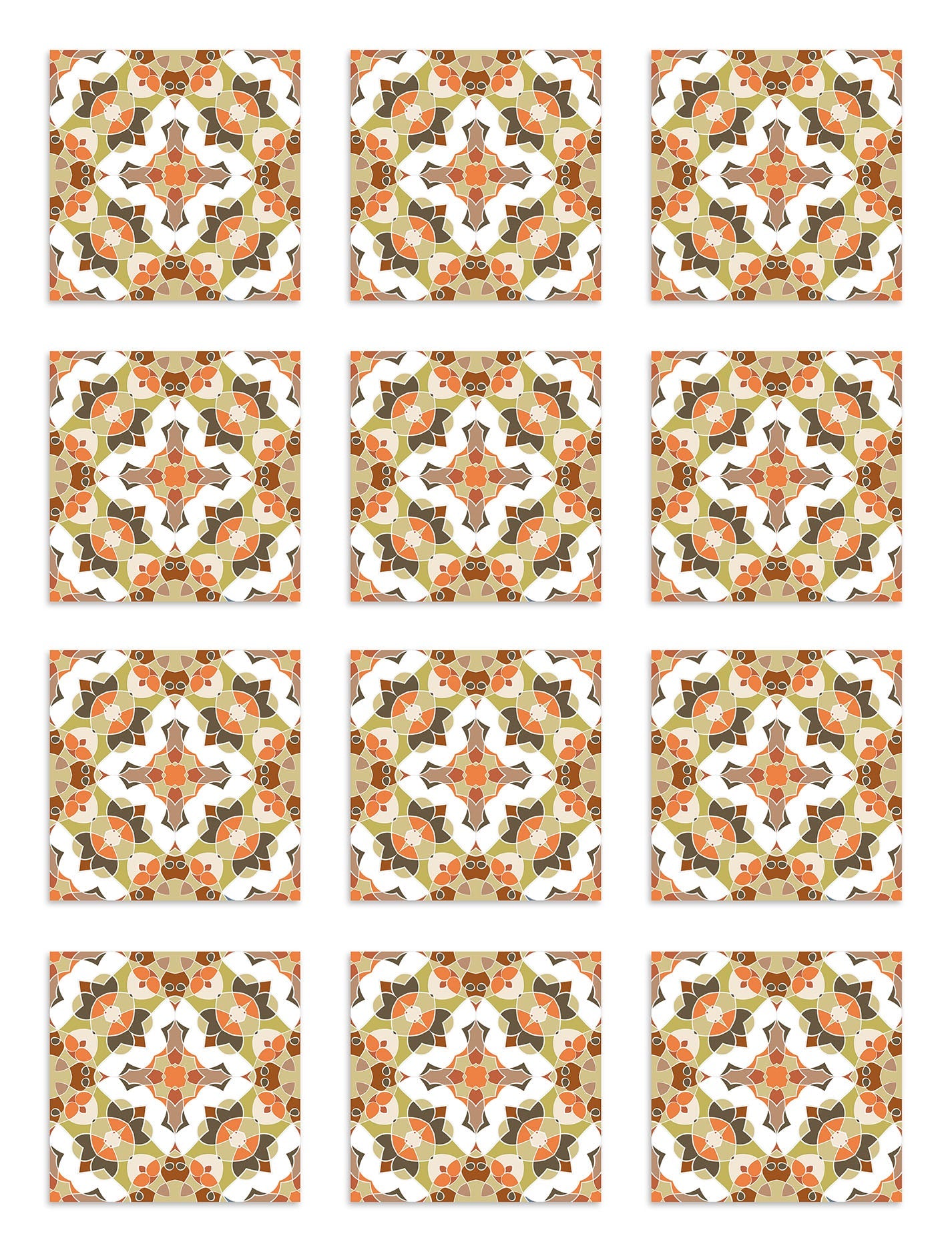 Azulejo Adhesivo Baldosín Estilo Oriental Naranja Home & Living 