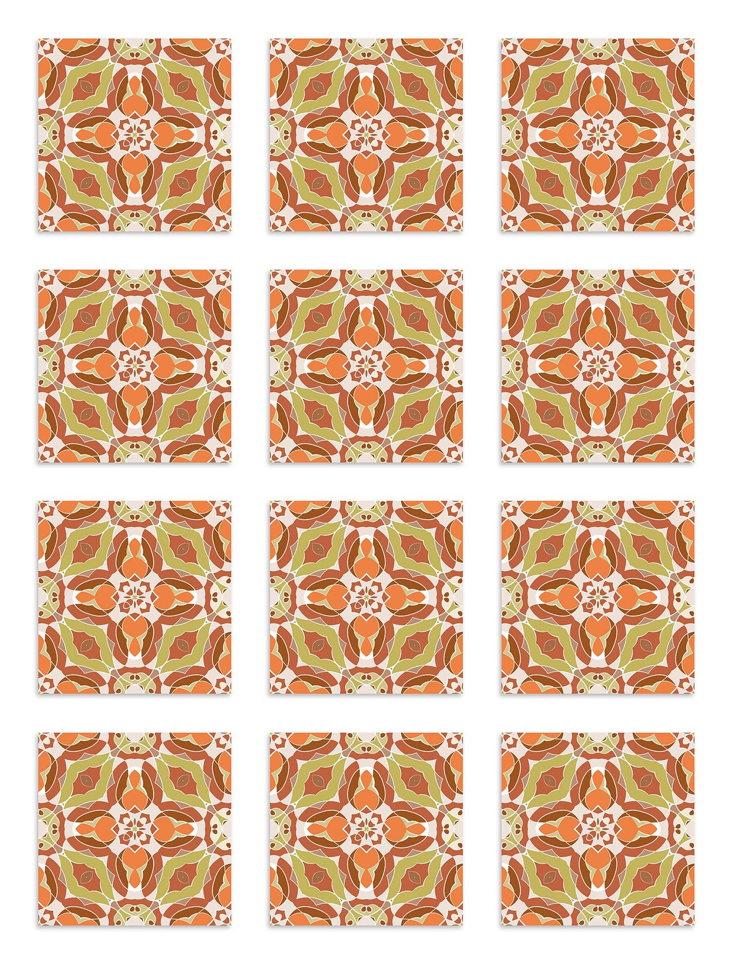 Azulejo Adhesivo Baldosín Oriental Caleidoscopio Naranja Home & Living 