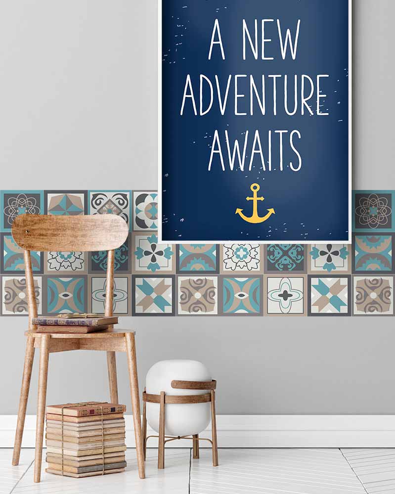 Azulejo Adhesivo Diseño Hidráulico Azul Home & Living 