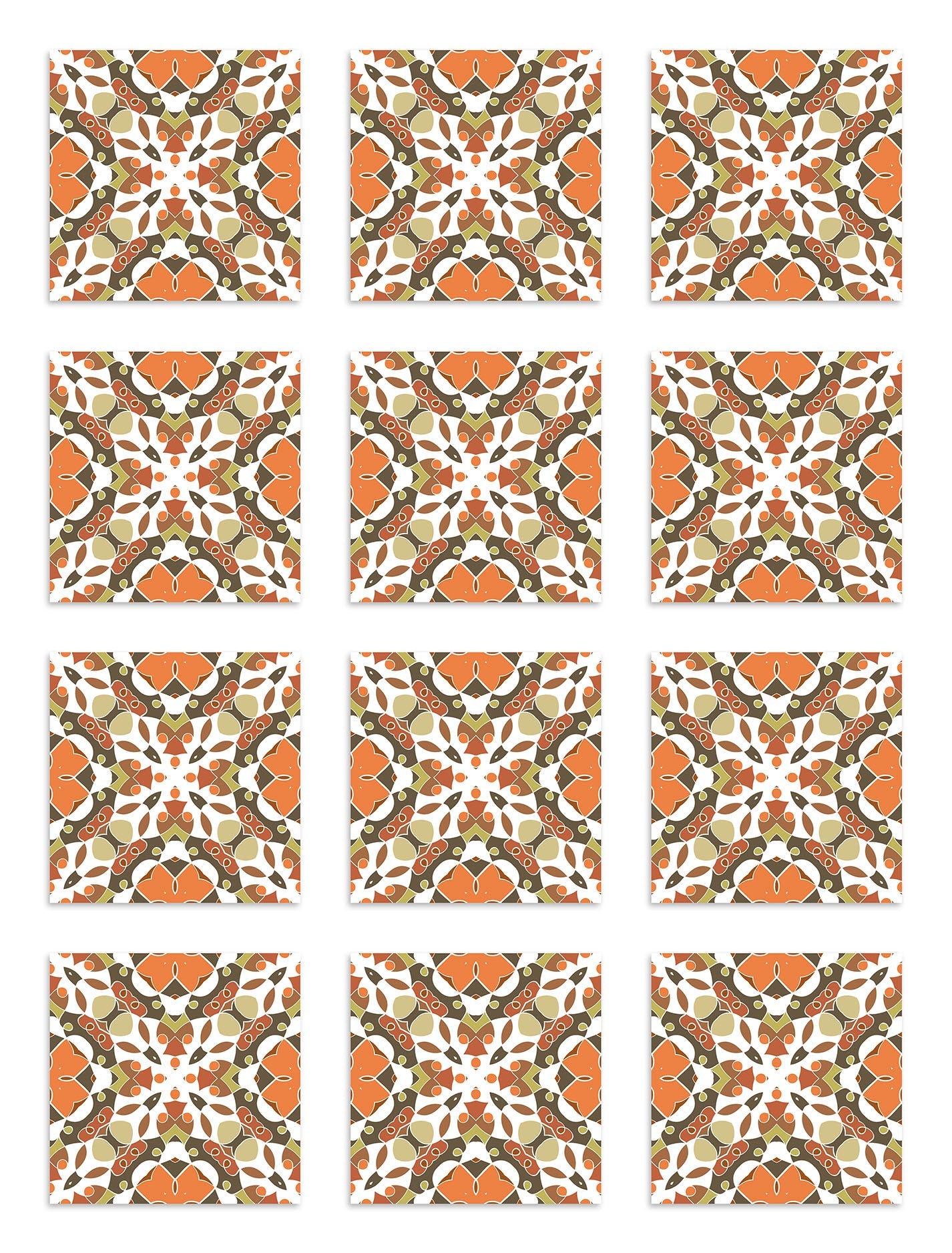 Azulejo Adhesivo Hidráulico Oriental Mosaico Naranja Home & Living 