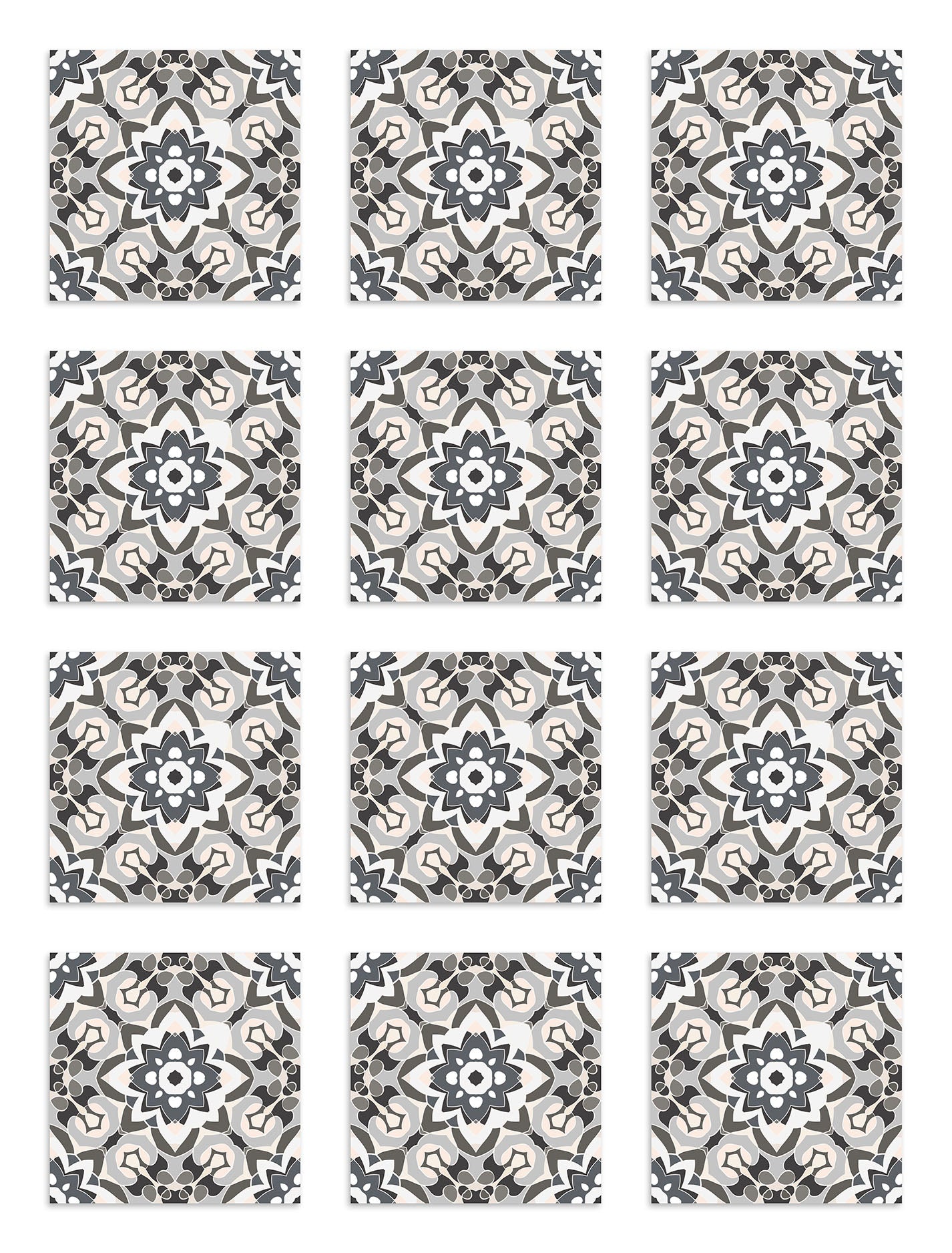 Azulejo Adhesivo Oriental Floreada Gris Home & Living 