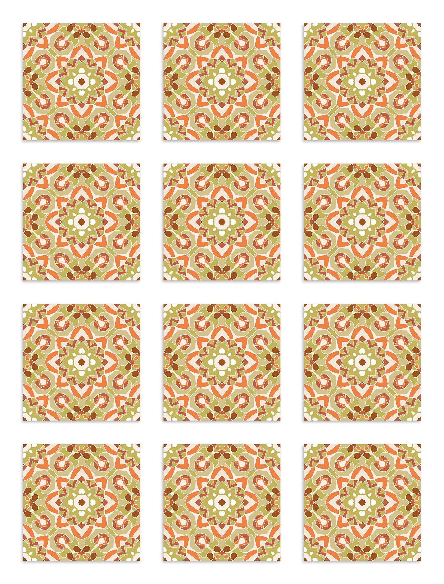 Azulejo Adhesivo Oriental Floreada Naranja Home & Living 