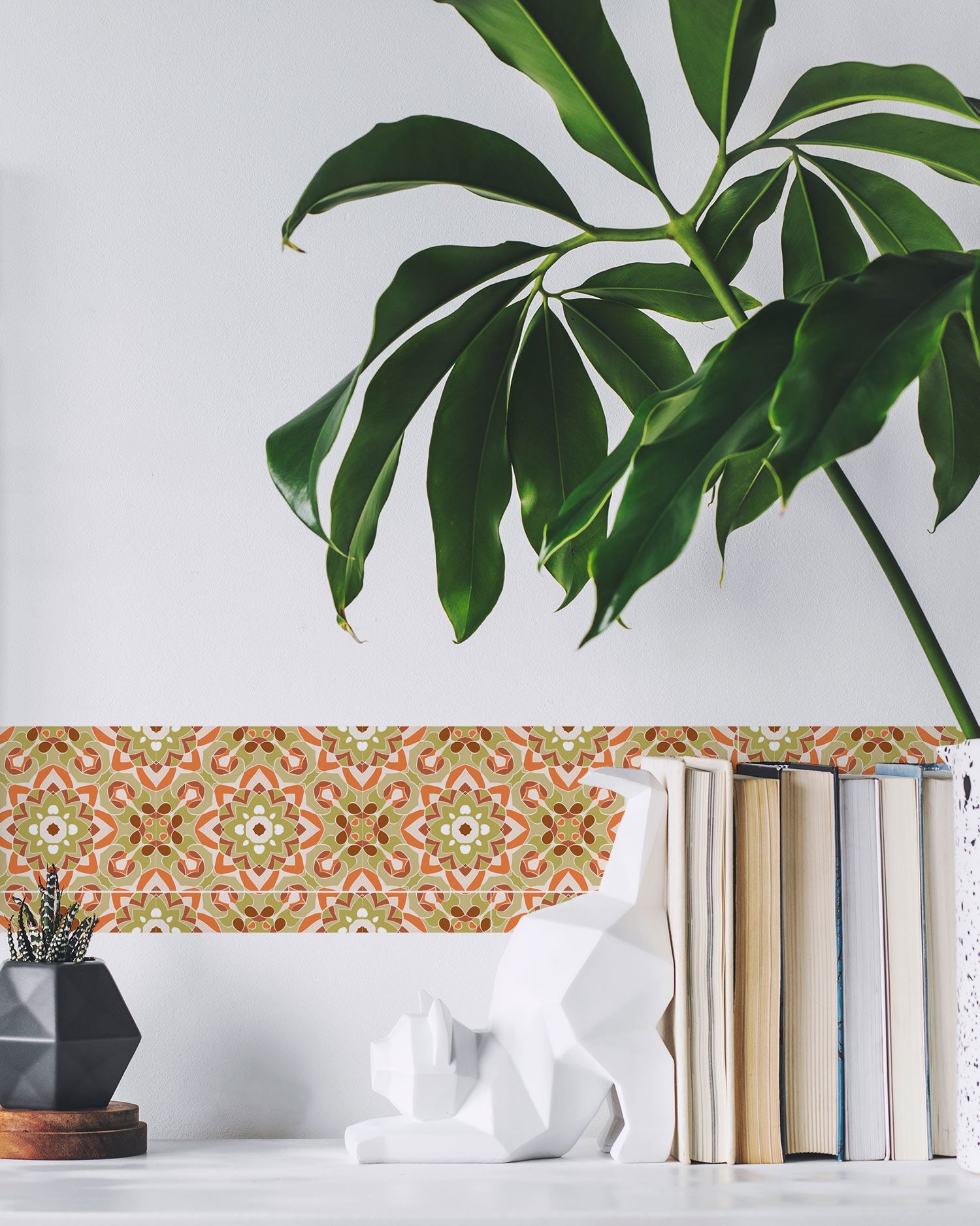 Azulejo Adhesivo Oriental Floreada Naranja Home & Living 