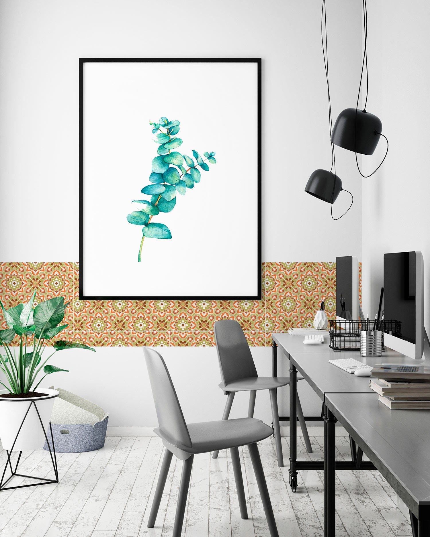 Azulejo Adhesivo Oriental Floreada Naranja Home & Living 