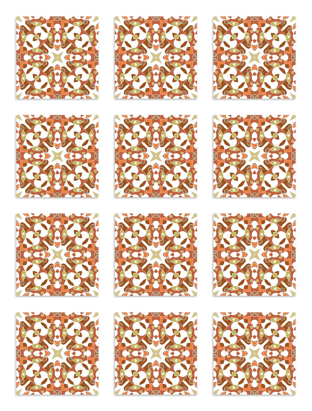 Azulejo Adhesivo Tipo Hidráulico Oriental Naranja Home & Living 