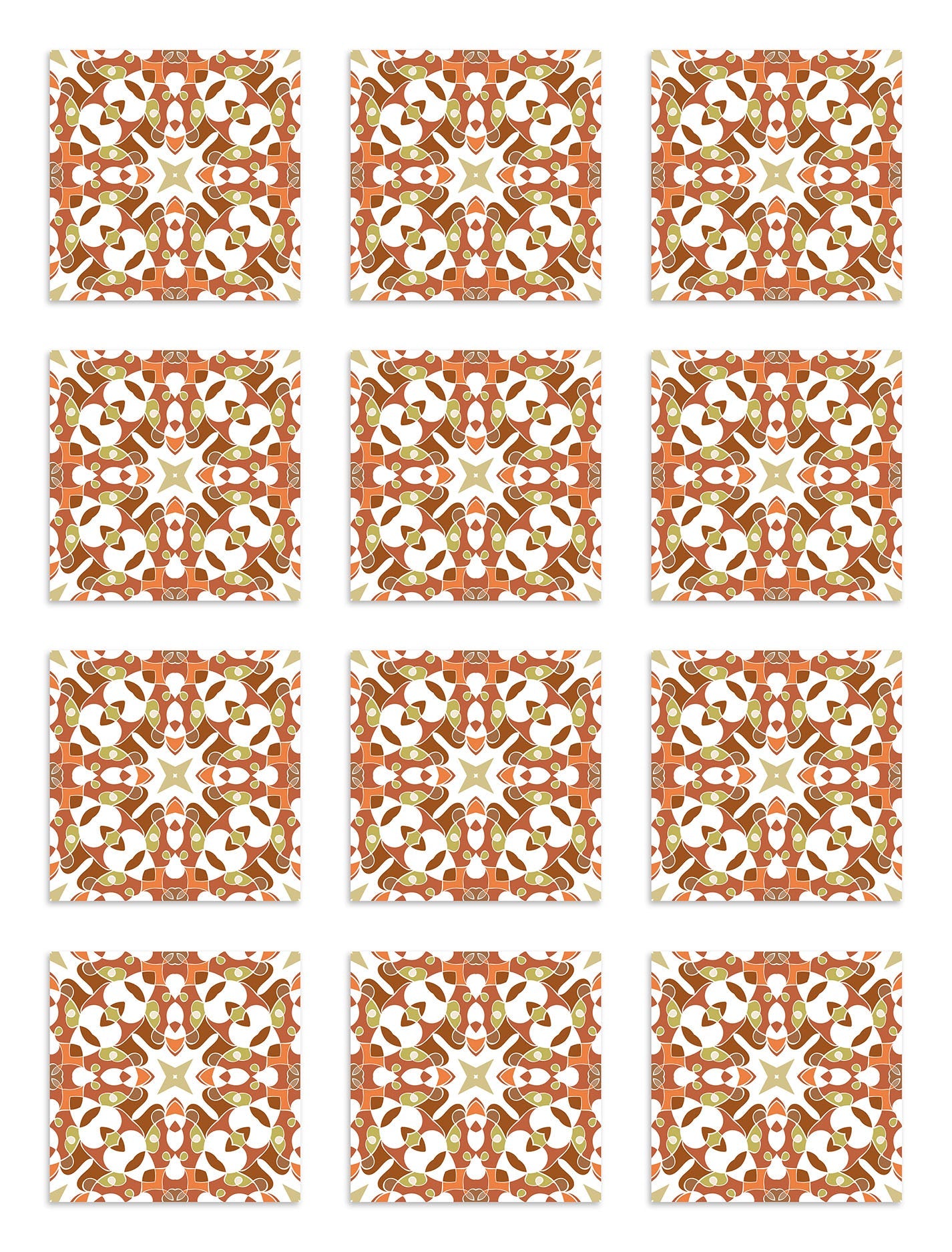 Azulejo Adhesivo Tipo Hidráulico Oriental Naranja Home & Living 