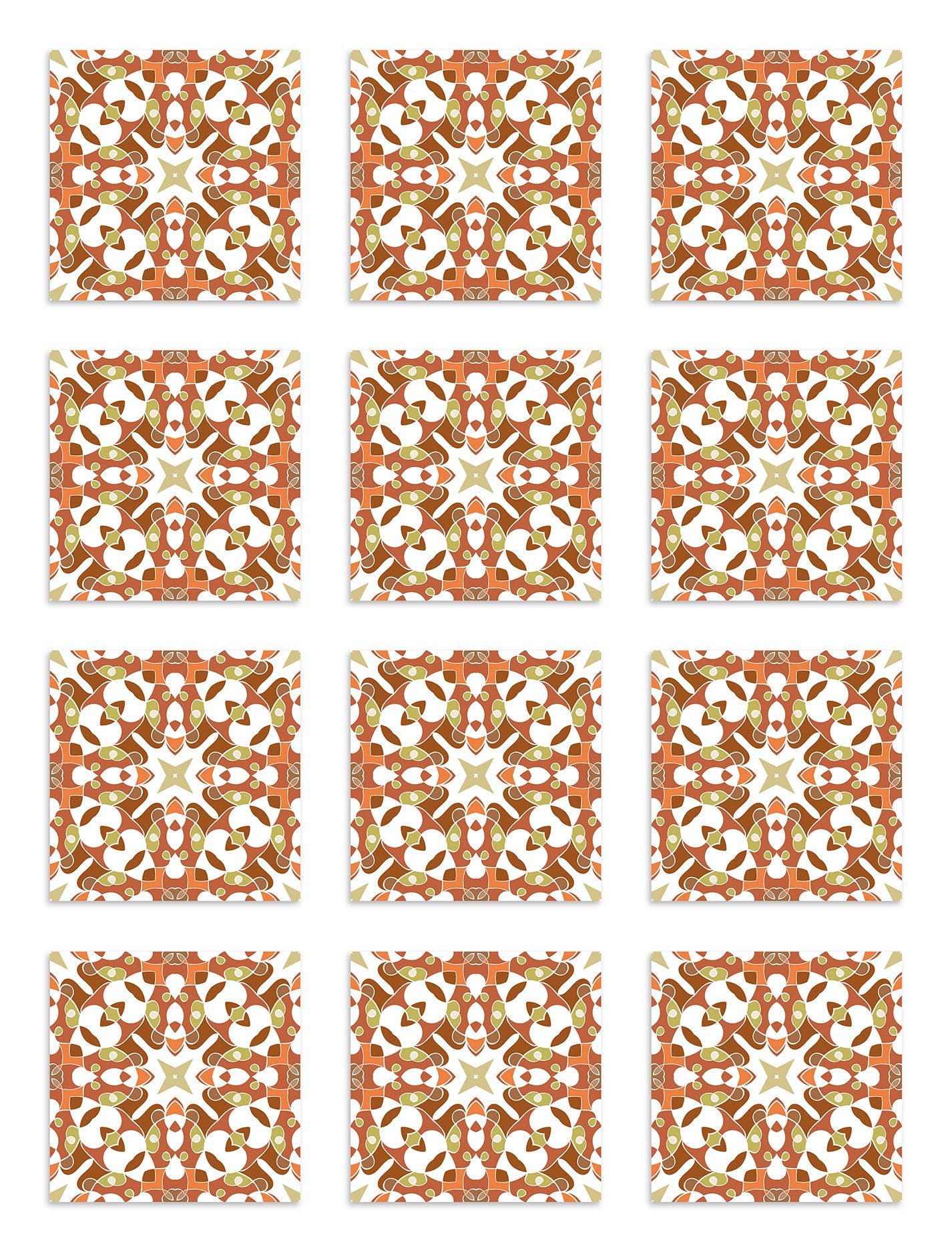 Azulejo Adhesivo Tipo Hidráulico Oriental Naranja Home & Living 