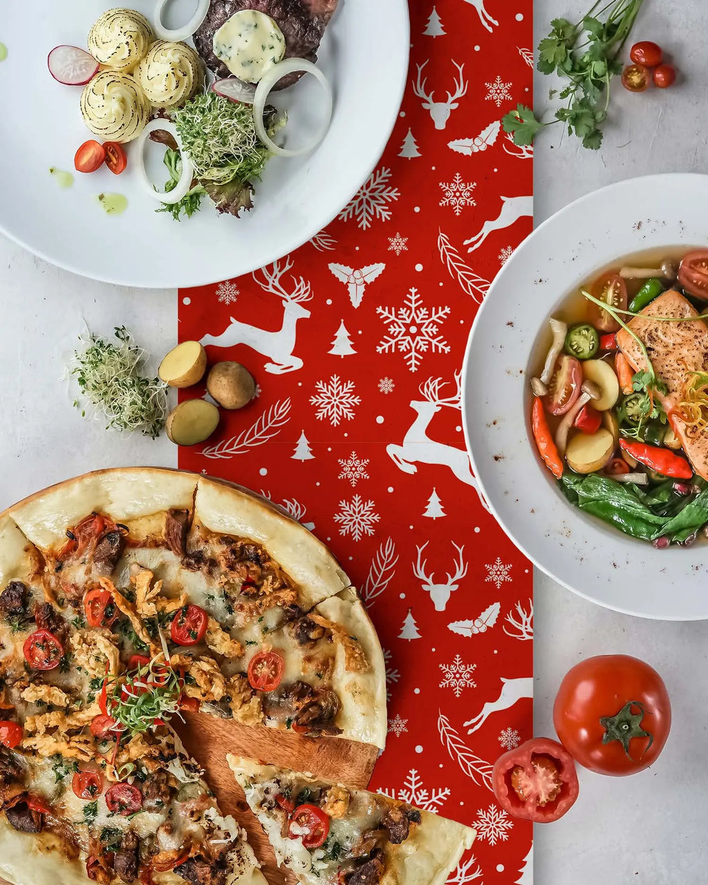 Camino de Mesa Vinílico Alces Navidad Rojos freeshipping - Home and Living