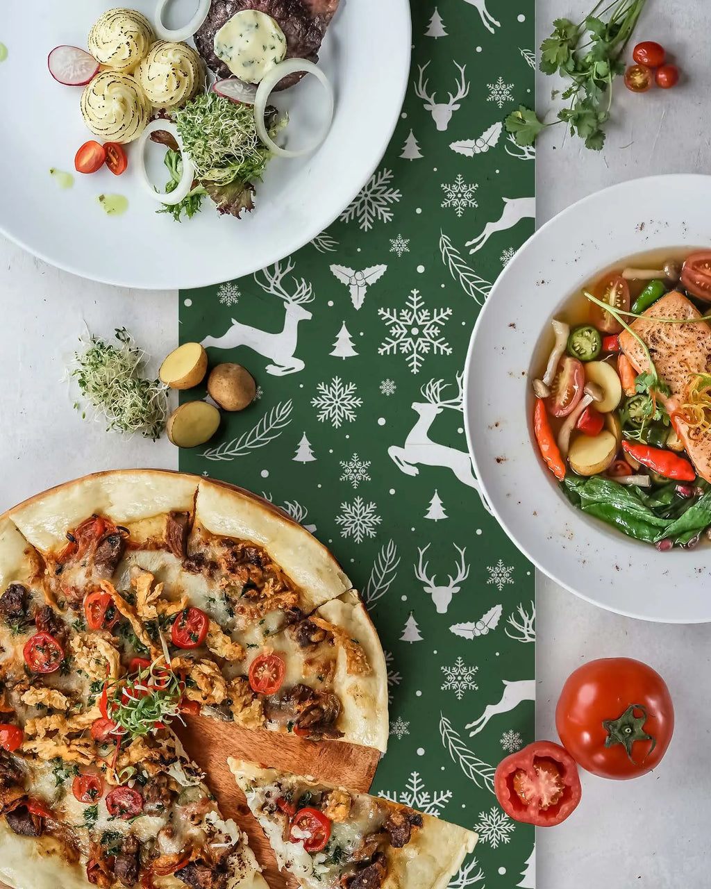 Camino de Mesa Vinílico Alces Navidad Verdes freeshipping - Home and Living