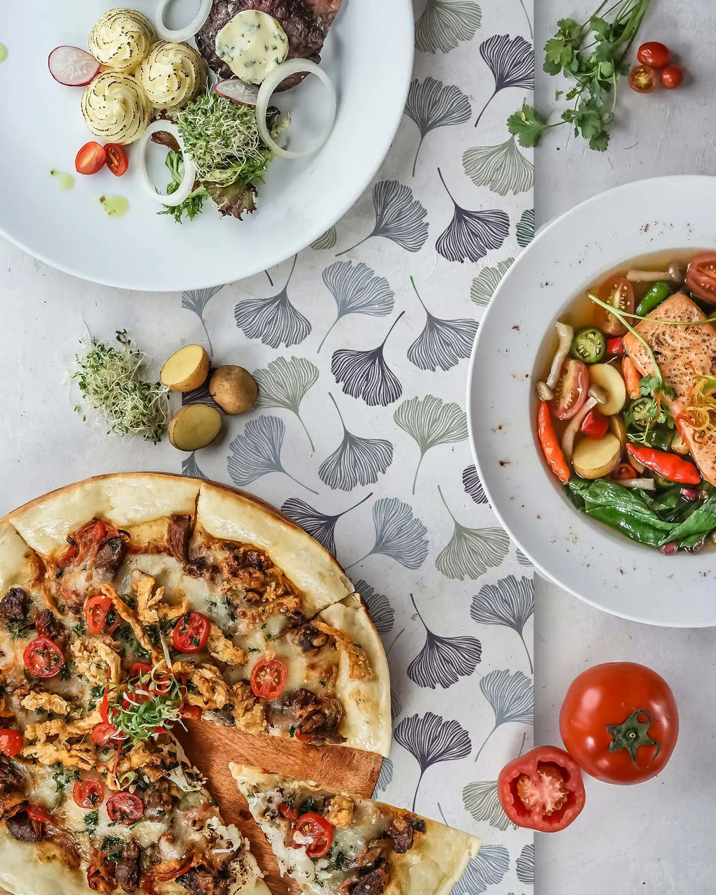 Camino de Mesa Vinílico Ginko Patrón Azul freeshipping - Home and Living