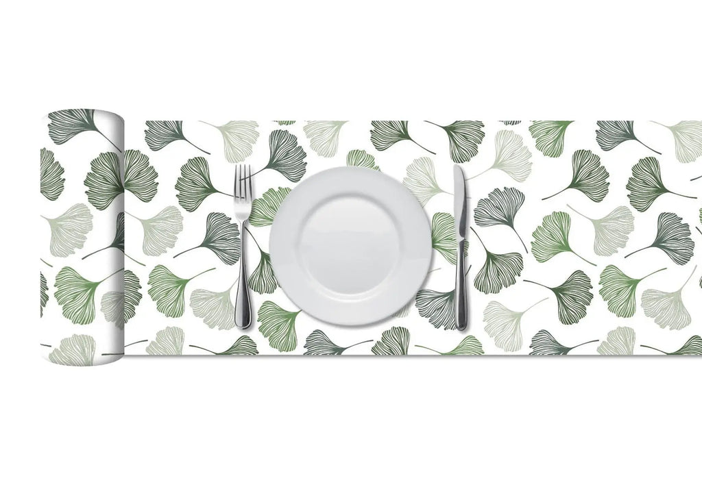 Camino de Mesa Vinílico Ginko Patrón Verde freeshipping - Home and Living